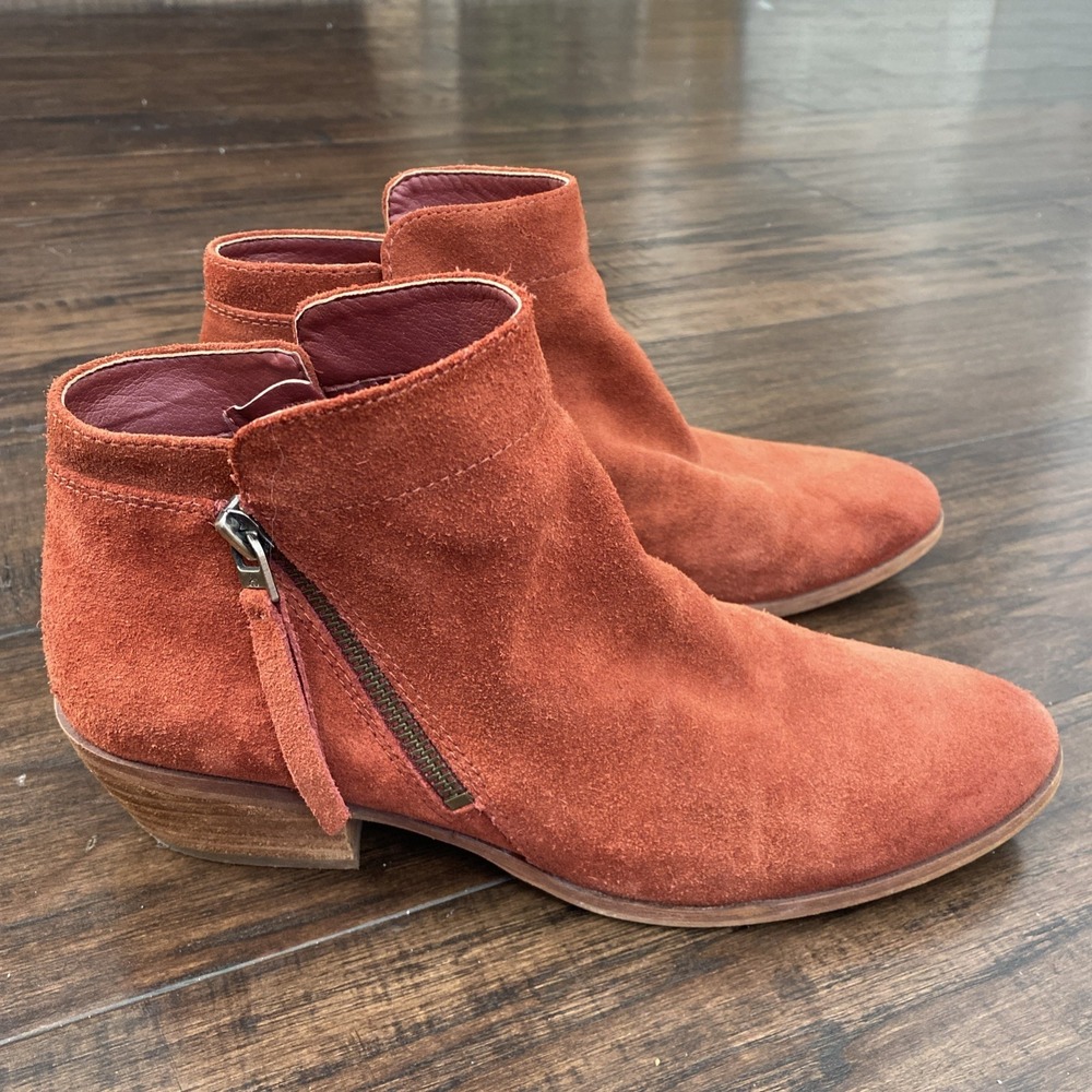 Women's Sam Edelman 'Petty' Size 9.5 Rust Ankle Boot Side Zip Block Heel Suede